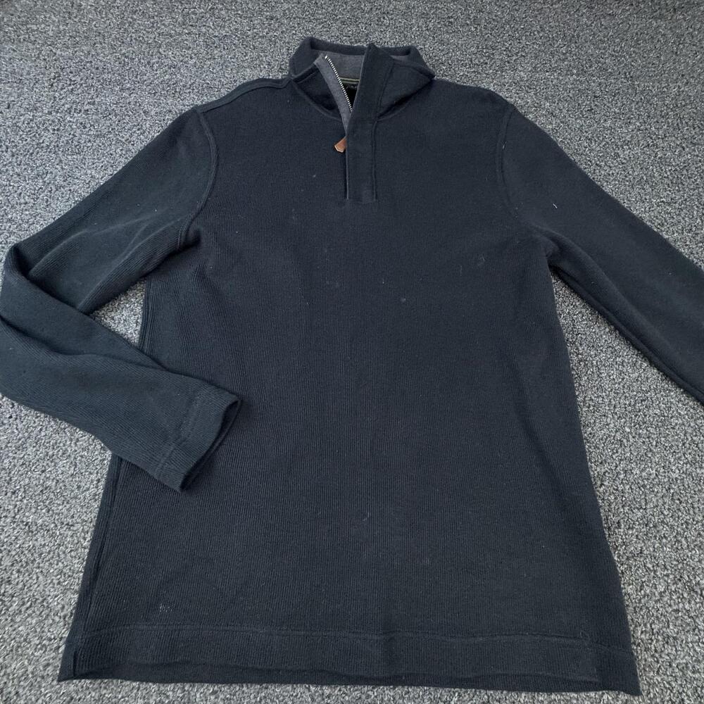 Lachlan Sweater Mens Small Black Mock Neck 1/4 Zip Tight-Knit Pullover